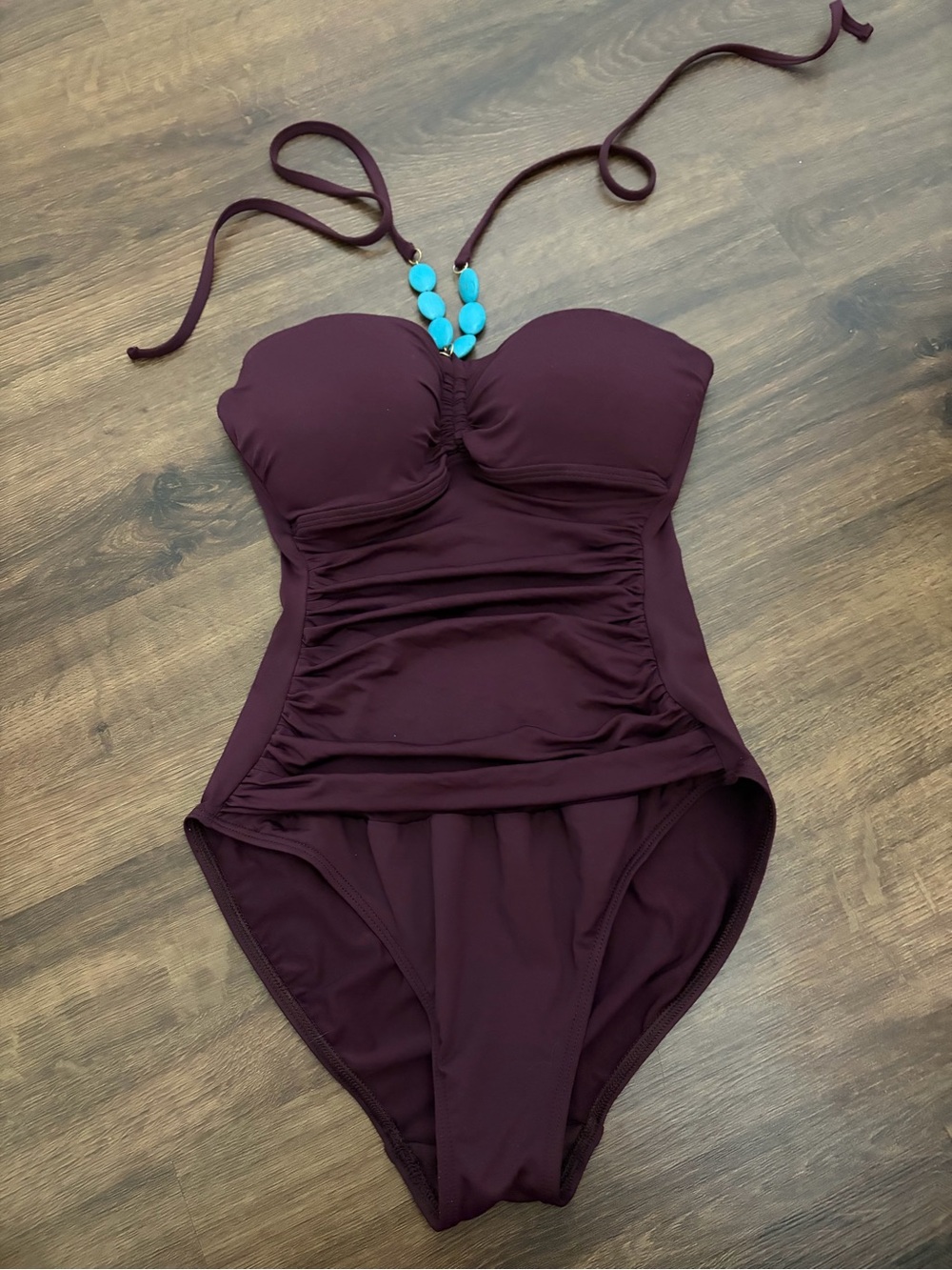 Strapless Ruched One-Piece Swimsuit in Deep Plum